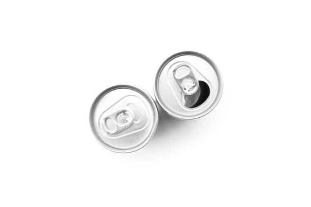 istock Flat lay of Two aluminum can opened and closed on white background 1470655897