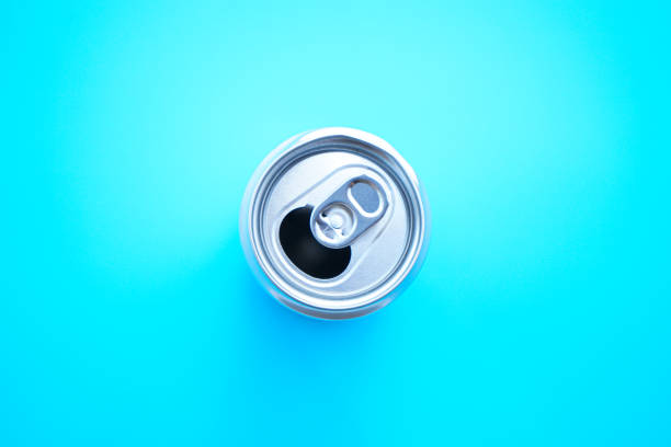 istock Flat lay of aluminum can opened on blue background 1470655908