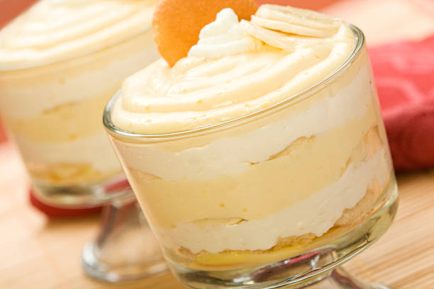 istock Banana pudding dessert on glass cup 147065652