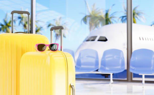 istock Suitcases and sunglasses in airport 1470656965