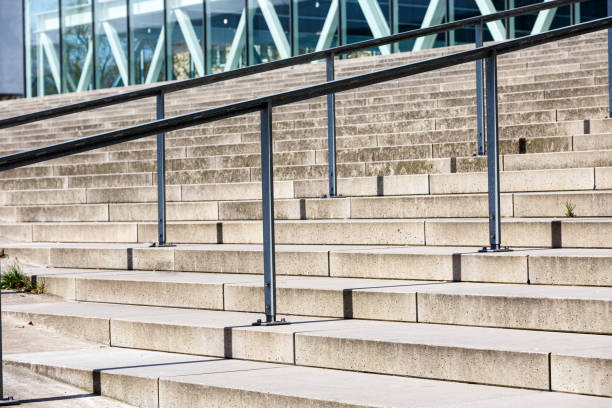 istock Stone stair and metal handrail 1470657004