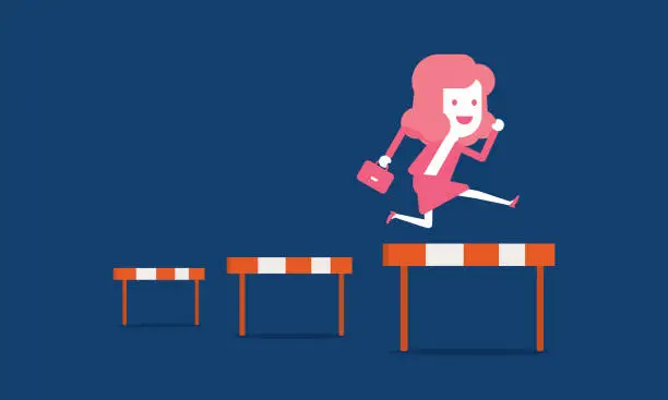 Vector illustration of Businesswoman jumping over hurdle