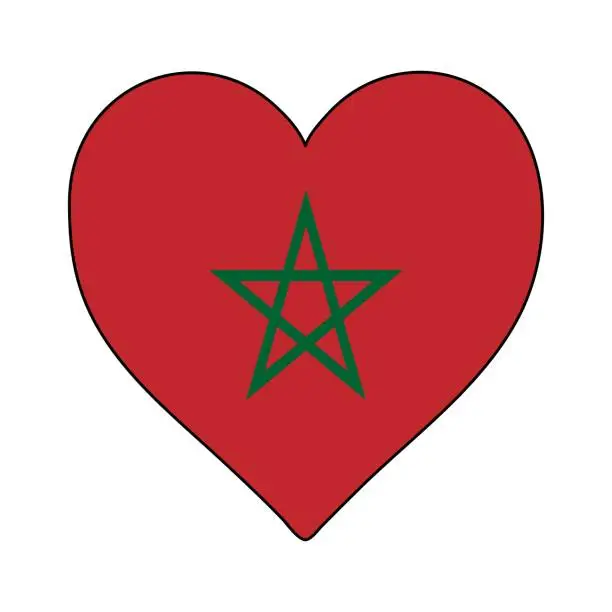 Vector illustration of Morocco Heart Shape Flag. Love Morocco. Visit Morocco. Northern Africa. African Union. Vector Illustration Graphic Design.