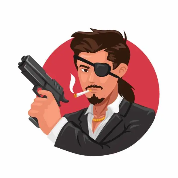 Vector illustration of Man with gun mafia gangster avatar character mascot illustration vector