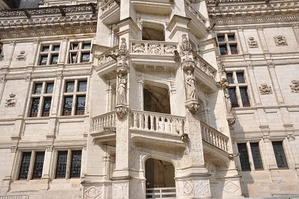 This is a close up of the renaissance staircaise of chateau de Blois, France. This part of the castle was built around 1515 by François I, king of France.