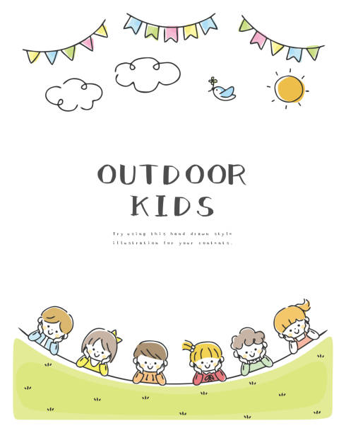 屋外で笑顔の子どもの背景。 - preschooler点のイラスト素材／クリップアート素材／マンガ素材／アイコン素材