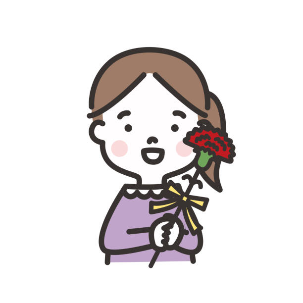 Girl with a Carnation Mother's Day Illustration Girl with a Carnation Mother's Day Illustration white background waist up looking at camera people stock illustrations