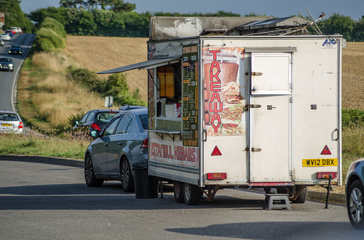 Basingstoke, UK - August 27, 2022: Istanbul Kebabs mobile cafe on the Kingsclere Road in Basingstoke, Hampshire on a sunny summer afternoon.
