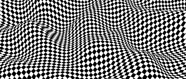 Wavy chess board. Chessboard concept. Wave distortion effect.