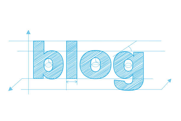 ilustraciones, imágenes clip art, dibujos animados e iconos de stock de blog banner de tipografía azul - bloguear