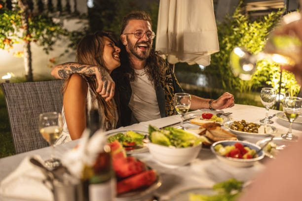 istock Lovely couple at the summer dinner 1470667757