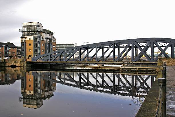 Swing Bridge Over Water of Leith, Scotland stock photo