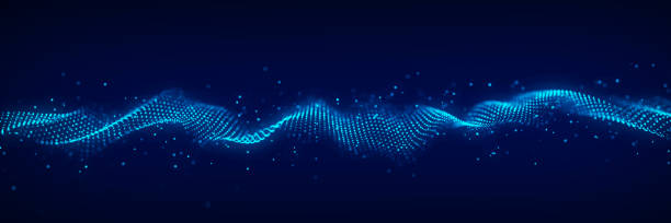 onda sonora dinámica. pulsación de partículas musicales. concepto de flujo de energía azul. renderizado 3d. - connect the dots audio fotografías e imágenes de stock