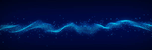 Dynamic sound wave. Musical particle pulsing. Blue energy flow concept. 3D rendering.