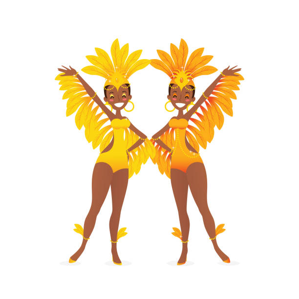 Brazilian samba dancers vector art illustration