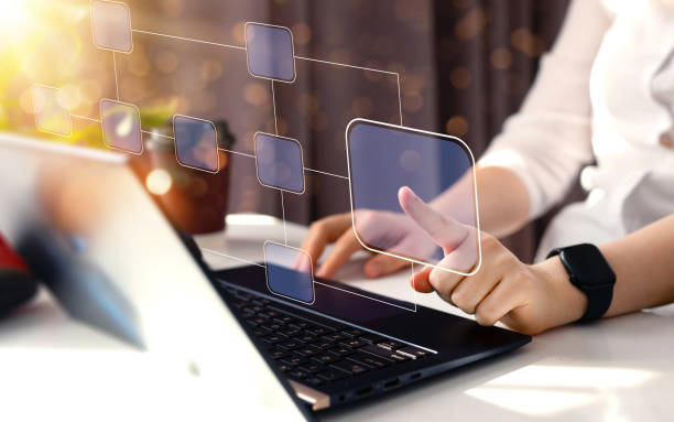 Business process and workflow automation with flowchart. Scheme of hierarchy management of corporate and processing management. Business process and workflow automation with flowchart. Scheme of hierarchy management of corporate and processing management streamline data stock pictures, royalty-free photos & images