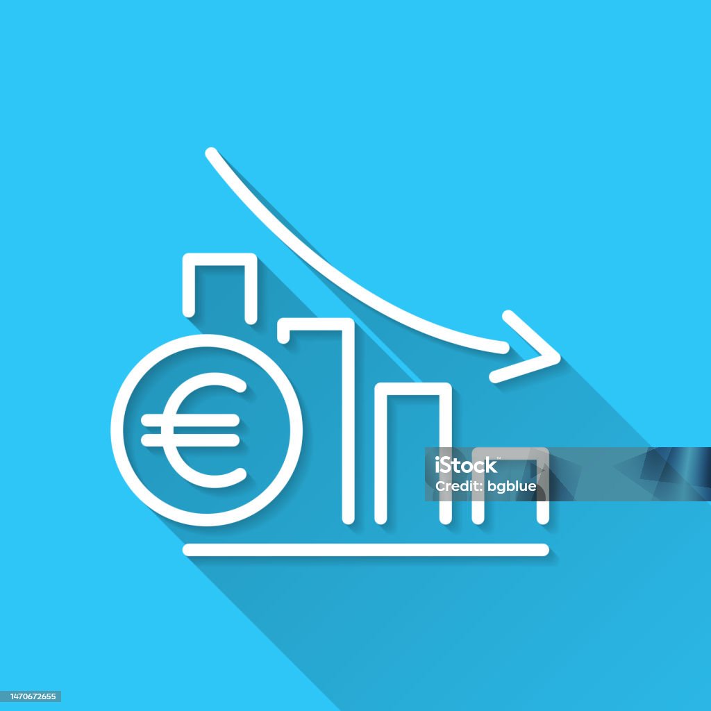 Chart Of Decreased Euro Rate Icon On Blue Background Flat Design With chart-of-decreased-euro-rate-icon-on-blue-background-flat-design-with