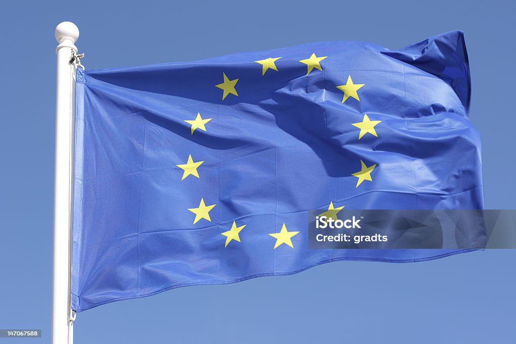 europe flag europe flag blowing in the wind Blue Stock Photo