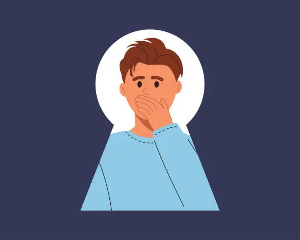 Vector illustration of Shocked young man looking through the keyhole