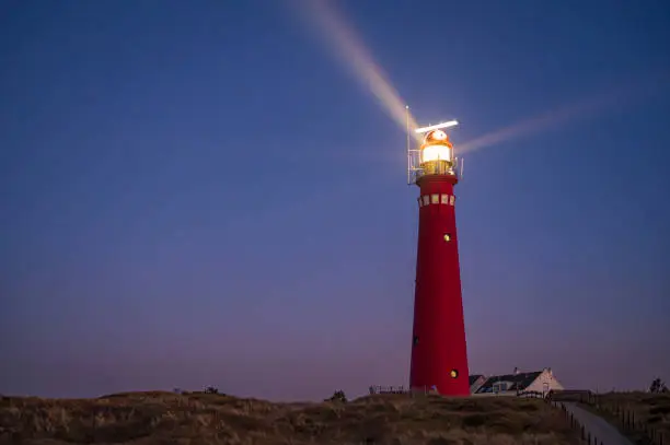 Photo of Lighthouse at Schiermonnikoog island in the dunes during sunset