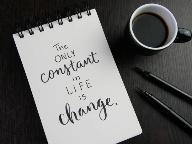 istock THE ONLY CONSTANT IN LIFE IS CHANGE black lettering in notebook 1470681339