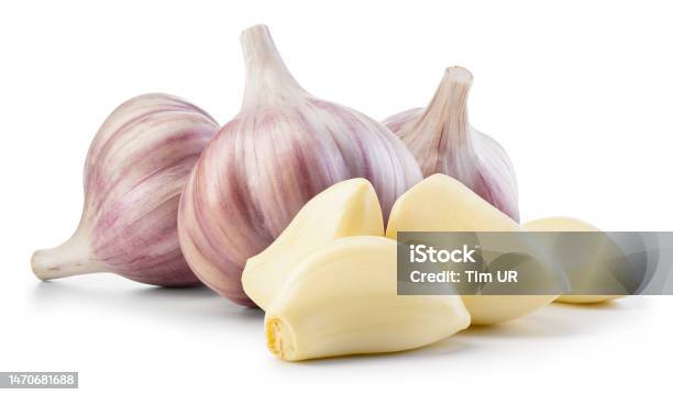 Garlic Bulb And Clove Isolated Garlic Bulbs With Cloves On White Background Garlic Bulb Composition With Clipping Path Full Depth Of Field Stock Photo - Download Image Now