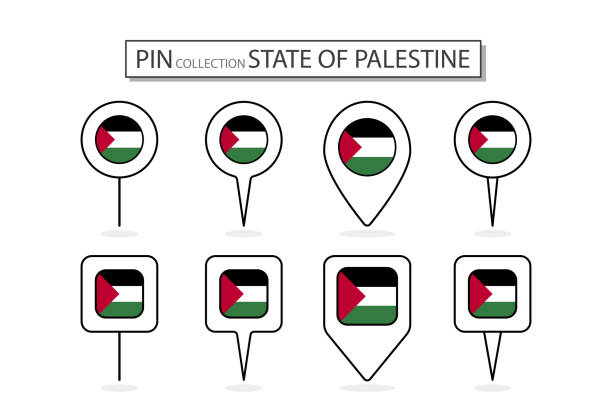 Set of flat pin State of Palestine flag  icon in diverse shapes flat pin icon Illustration Design. Set of flat pin State of Palestine flag  icon in diverse shapes flat pin icon Illustration Design. palestinian flag stock illustrations