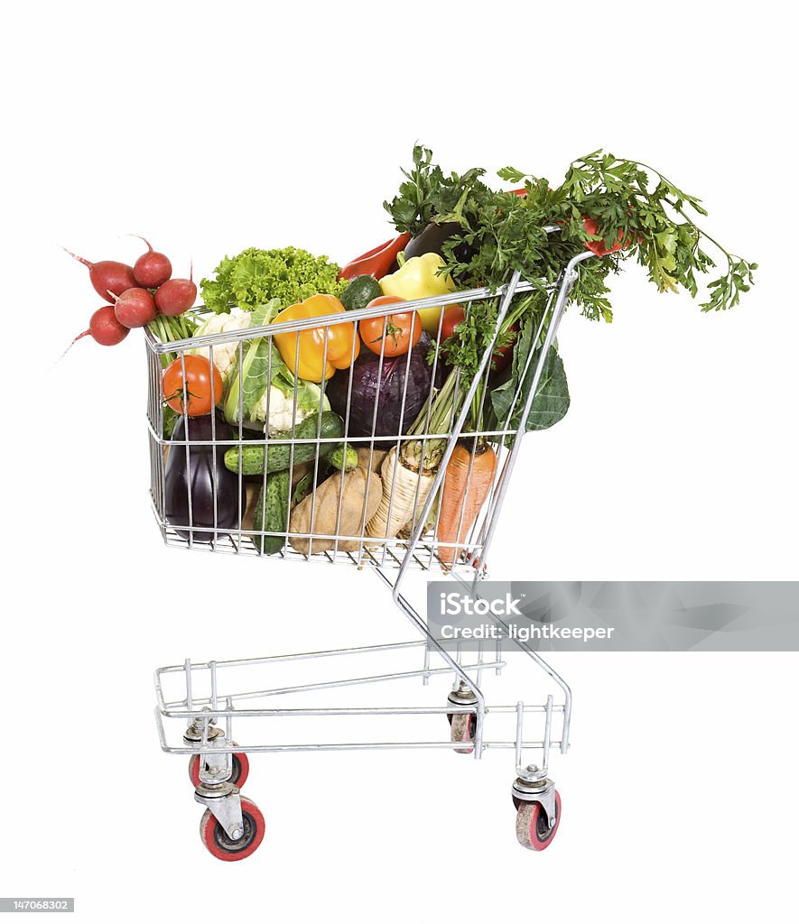 Carrinho de compras com produtos hortícolas - Royalty-free Alface Foto de stock