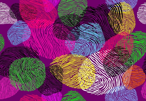 abstract fingerprint background. multicolored finger skin marks on a violet background. modern vector illustration. background images for fabrics, presentations, magazines,