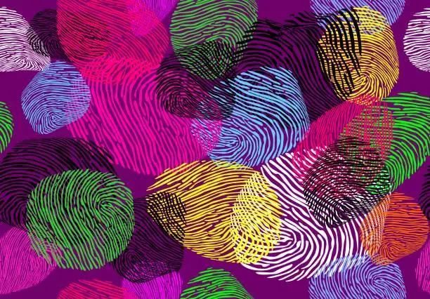 Vector illustration of abstract fingerprint background. multicolored finger skin marks on a violet background. modern vector illustration. background images for fabrics, presentations, magazines,