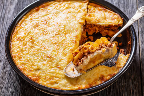 istock Greek Pastitsio in baking dish, top view 1470685668