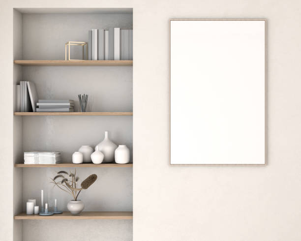 istock Cream white luxury living room wall poster frame mockup Modern minimalist interior design decoration style. Artwork concept mockup in interior design. 3D rendering, 3D illustration. 1470687779