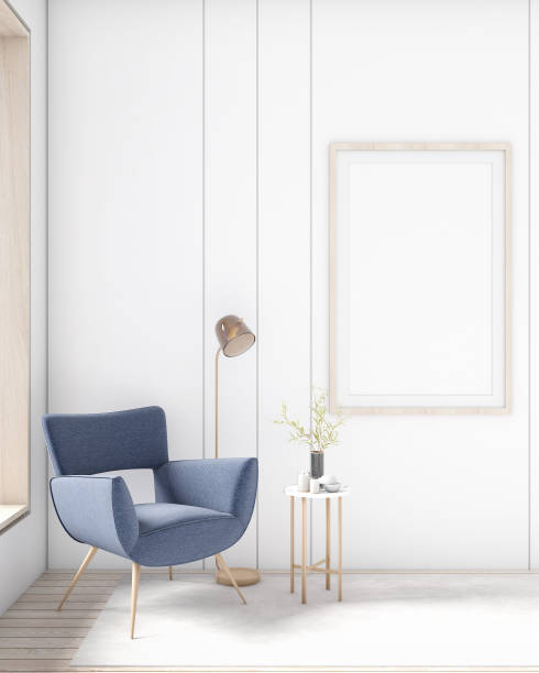 istock Cream white luxury living room wall poster frame mockup Modern minimalist interior design decoration style. Artwork concept mockup in interior design. 3D rendering, 3D illustration. 1470687790