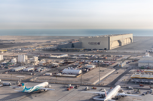 Doha, Qatar - February 21, 2023 : General view of the Hamad International Airport in Doha, Qatar.