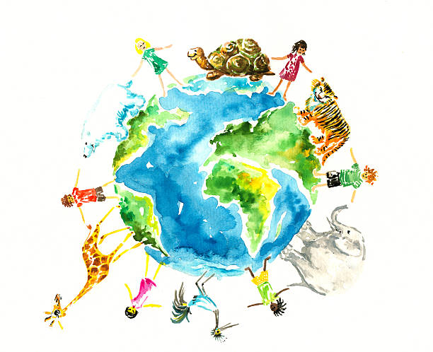 istock Illustration of animals and children around Earth 147069509