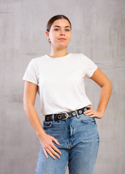 istock Calm young woman standing in confident pose 1470696566