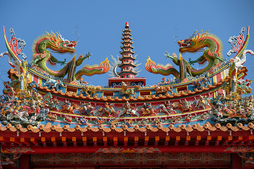 Taichung, Taiwan - January 29, 2023: Detail of the Tzu Yun Yen Temple is a Buddhist temple in Taichung, Taiwan.