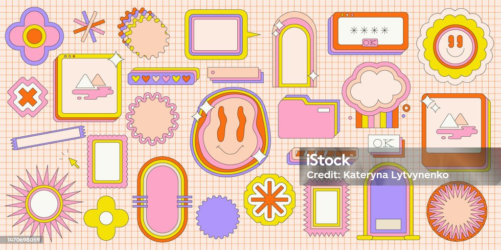 Frame Design Sticker Simple Linear Retro Sticker Set Vector Flat Frames In 90s Style ...