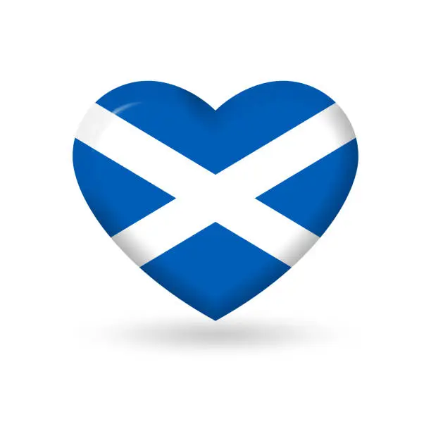 Vector illustration of Scotland heart flag 3d icon, badge or button. Scottish national symbol. Vector illustration.