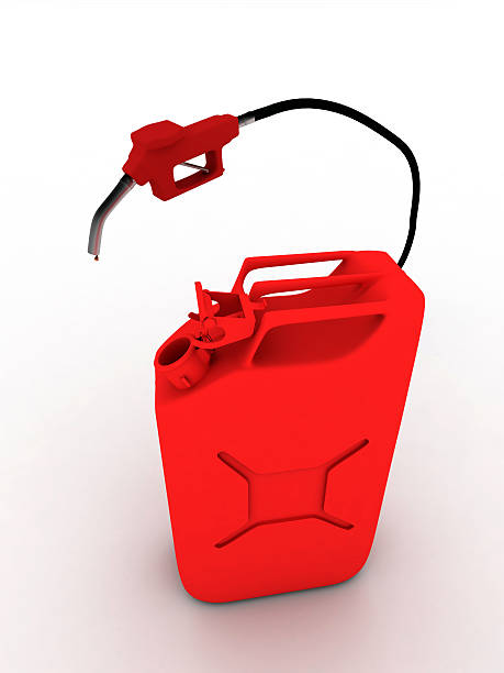 red refueling hose and gas can stock photo