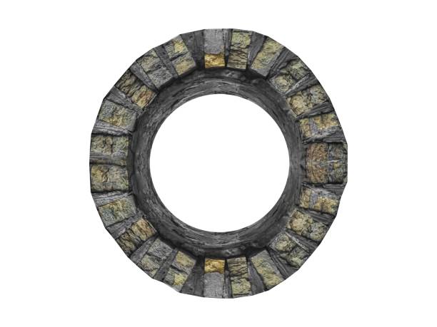 Vintage round brick window isolated on white background.