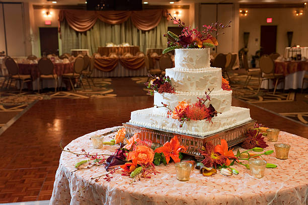 Beautiful fall themed wedding reception stock photo