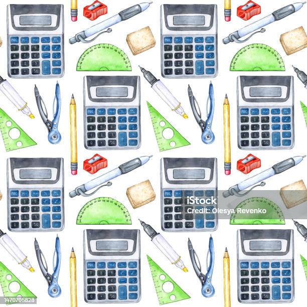 Calculter Pattern Pattern Calculator Watercolor Stock Illustration - Download Image Now ...