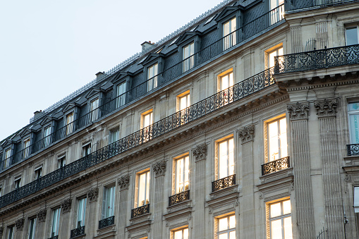 Buildings at dusk in the 9th arrondissement of Paris