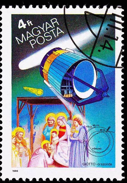 European spacecraft Giotto that passed close to Halley's Comet in 1986.  Was named for Giotto di Bondone, who painted the famous Adoration of the Magi in 1301showing the comet as the Star of Bethlehem.  - See lightbox for more