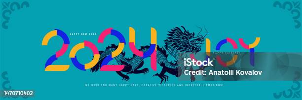 Modern 2024 Year Typography Design In With Flat Style Trend 2024