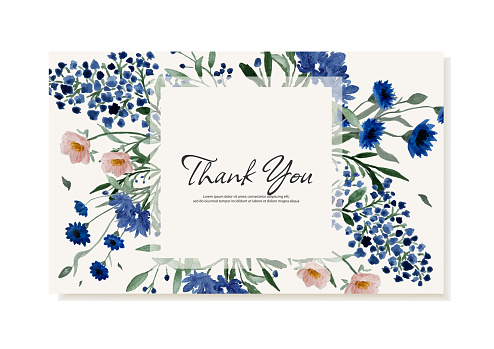 Rustic style thank you card with wildflowers. Vector template