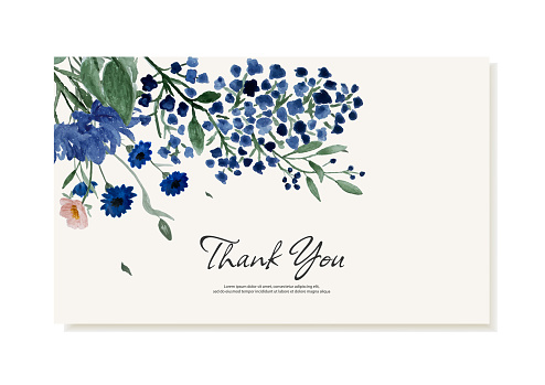 Thank you card with field blue flowers. Vector template