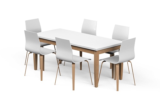 Dining table with four chairs isolated on a white background - 3d render