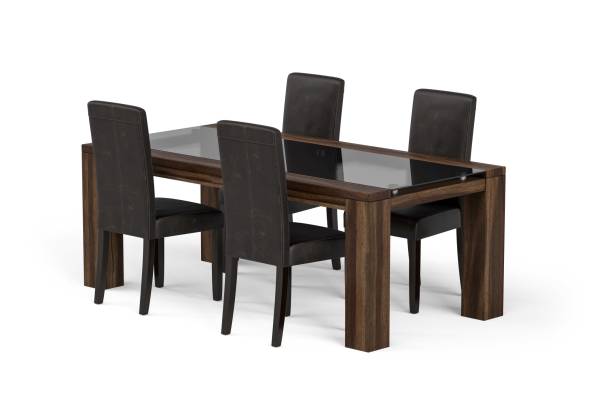 istock Wooden dining table with glass top and four chairs 1470712578